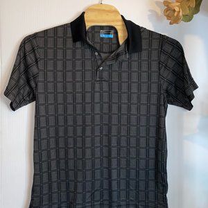 PGA Tour Mens Size L Black White Checkered Golf Polo Shirt short Sleeve